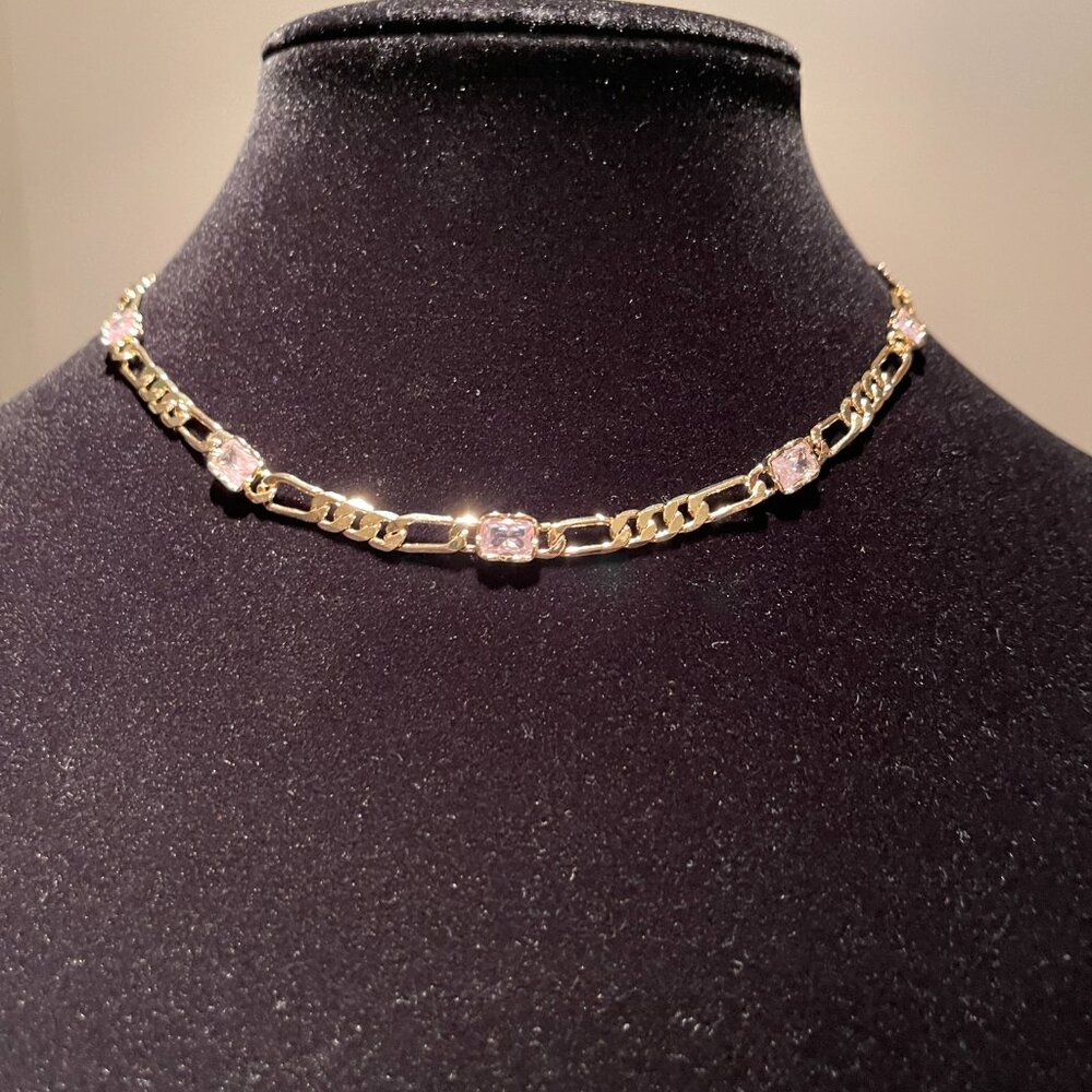 NWOT Chunky Thick Chain Clasp Necklace with stones - Picture 5 of 7